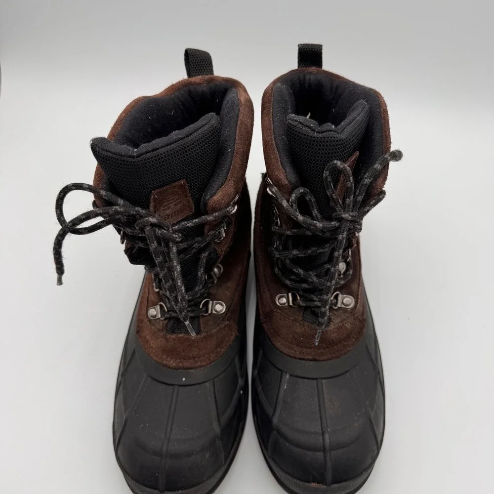 Kamik Mens Waterproof Winter Boots Brown Suede Black Rubber Insulated Duck Boots